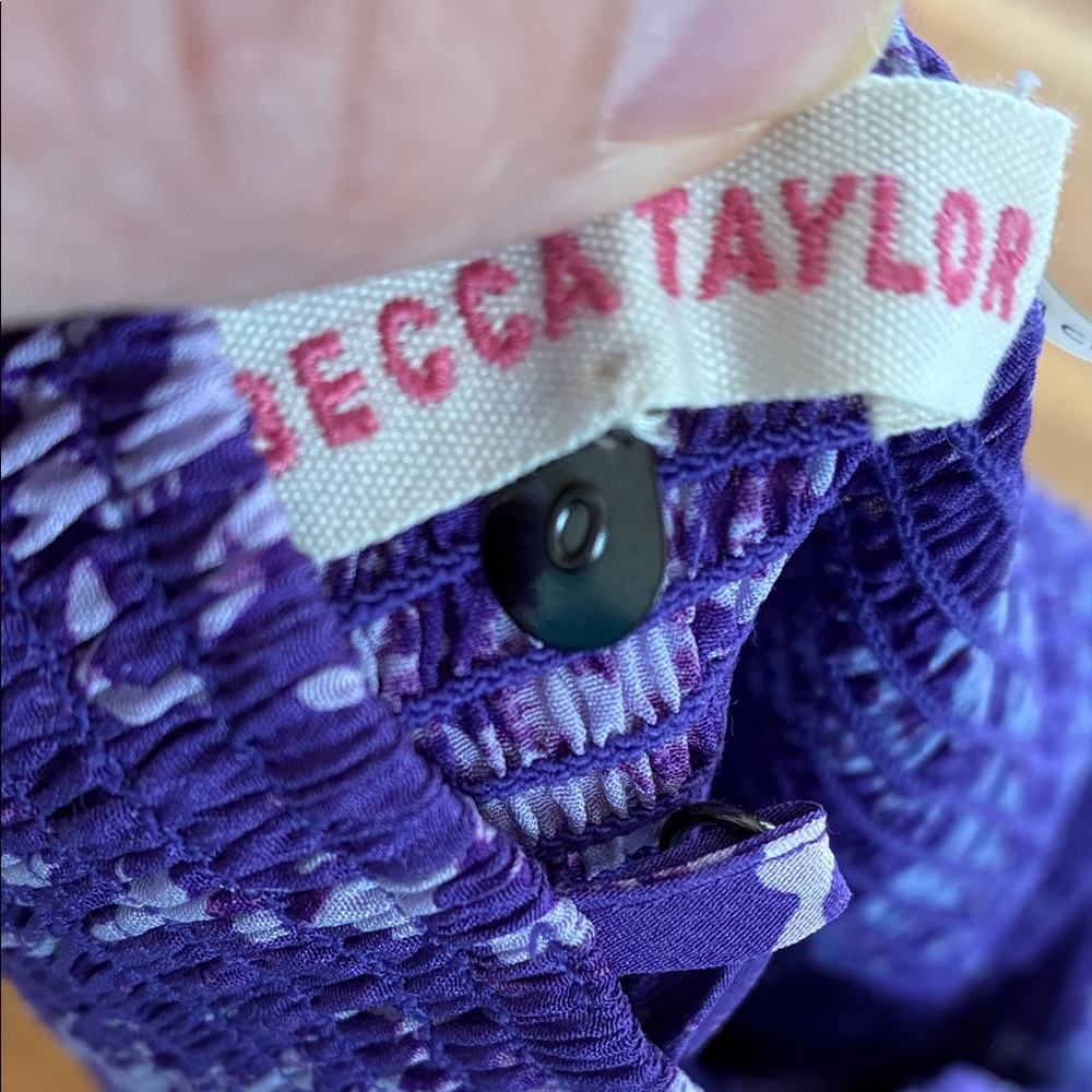 Rebecca Taylor Silk Midi Sun Dress Size 0 Smocked Purple Tie Dye Wedding Guest - Picture 9 of 12